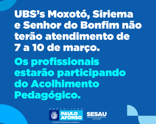 [Profissionais das UBS’S Moxotó, Siriema e Senhor do Bonfim participarão de Acolhimento Pedagógico]